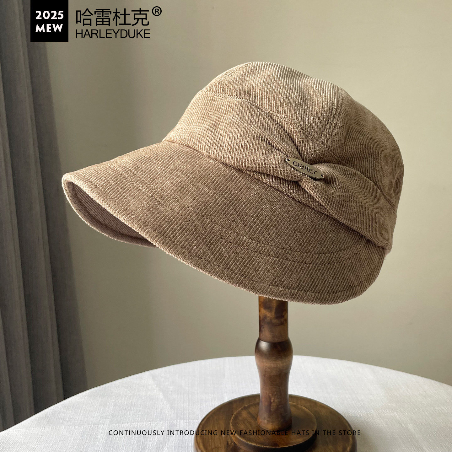 2025春秋冬灯芯绒蝴蝶结鸭舌盆帽子中青年女士户外防风遮阳渔夫帽