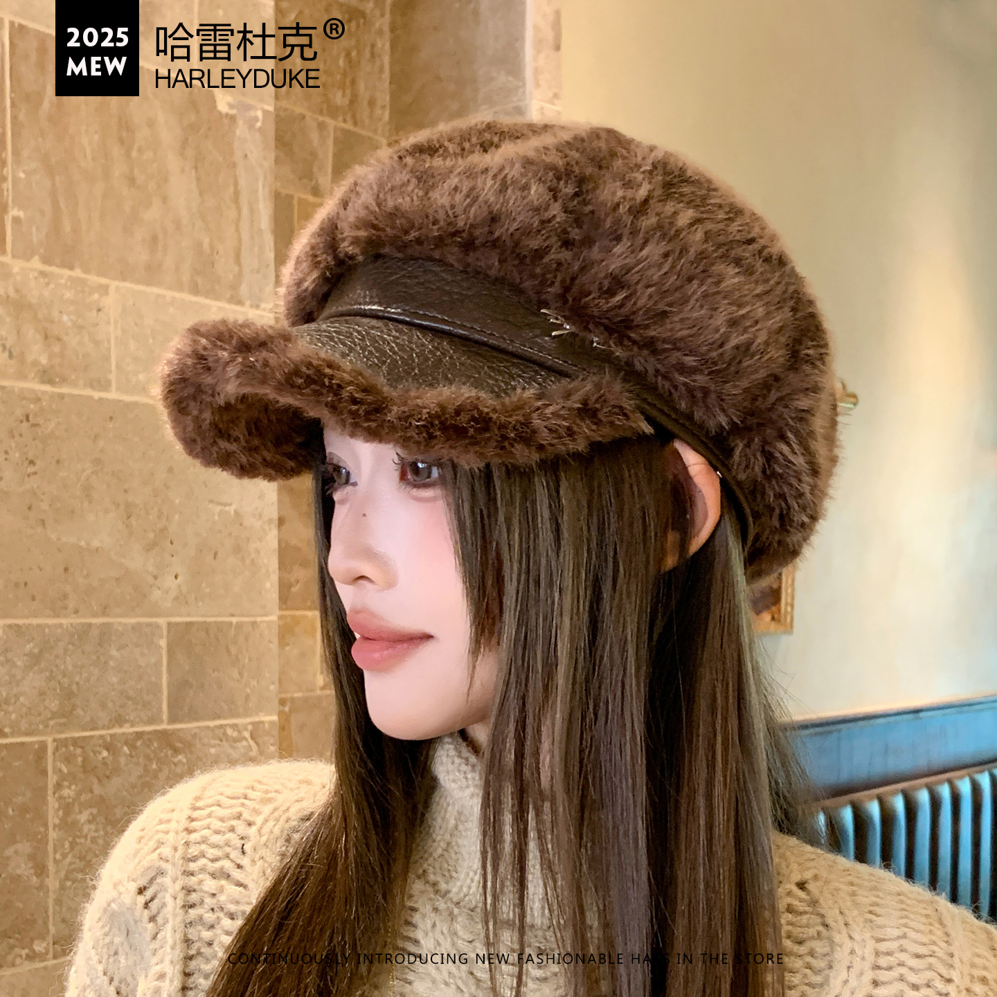 2025秋冬新新款八角帽子女显脸小