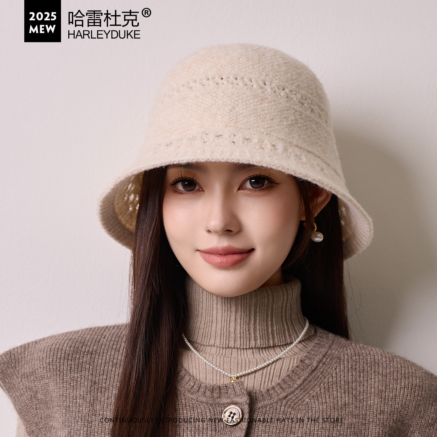 秋冬女士针织盆帽纯色极简渔夫帽