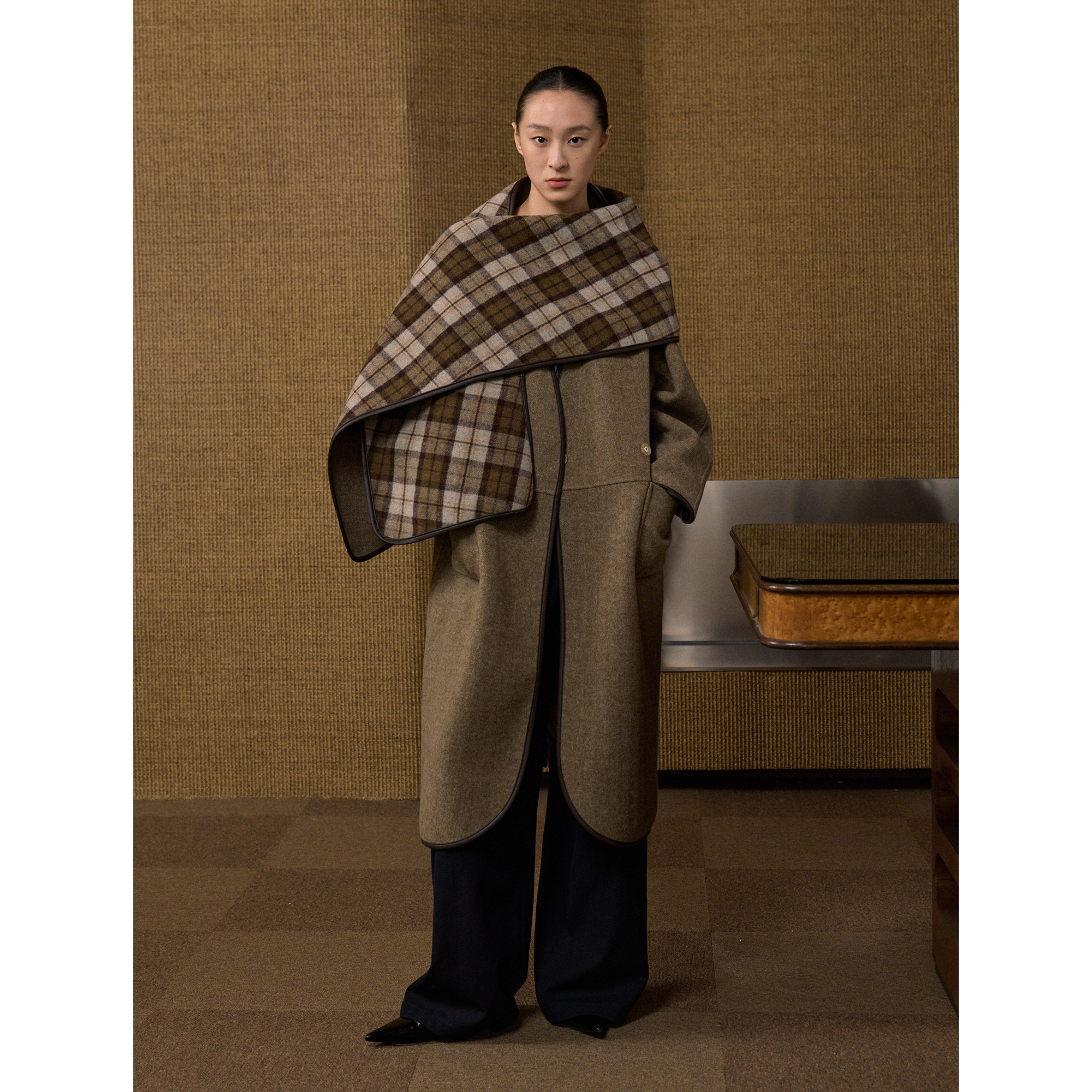 SO  复古老钱风原创设计2024新款两面穿带披肩长款双面呢羊毛大衣