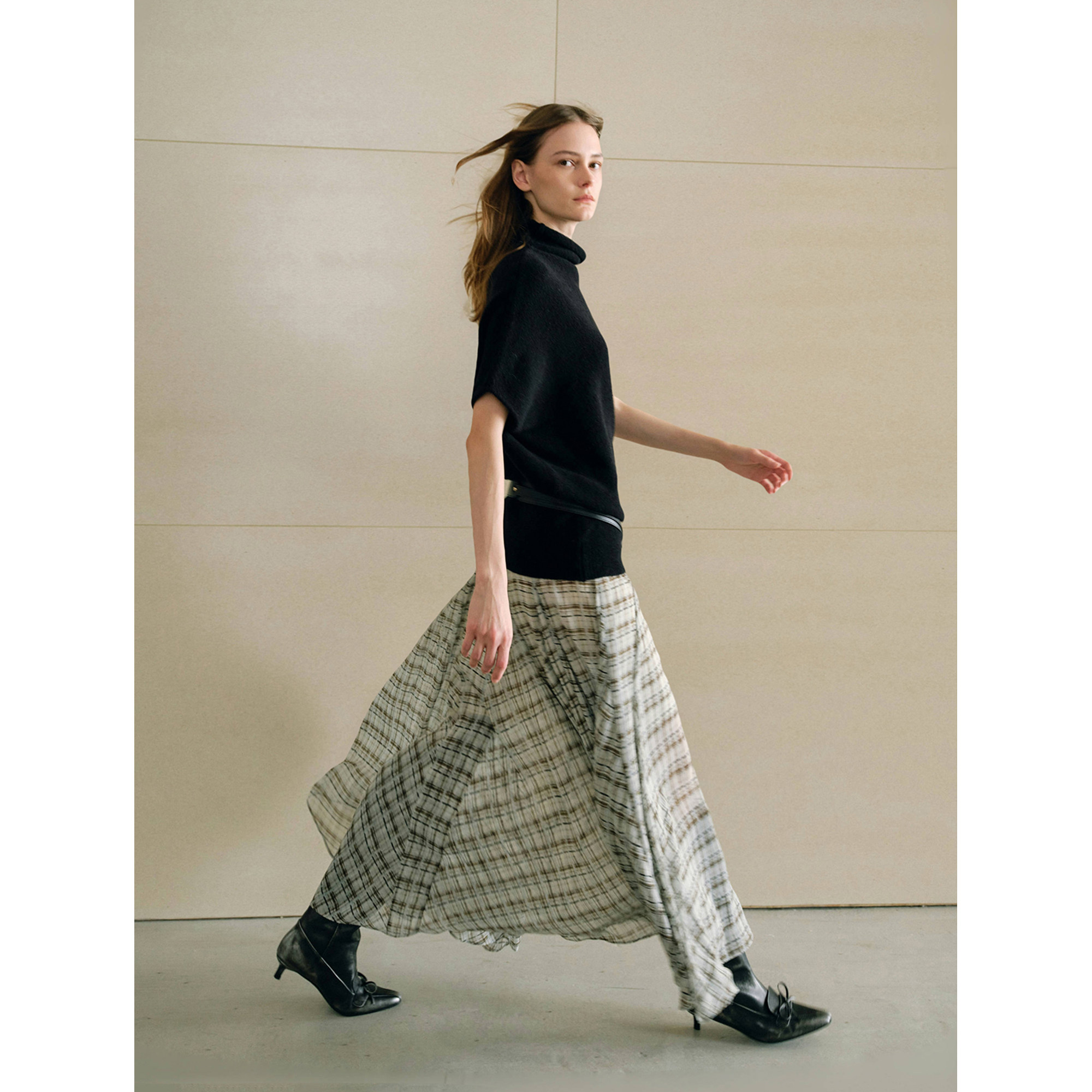 SO 原创设计休闲时尚百搭不规则长短款格子半裙A字高腰带内衬裙子