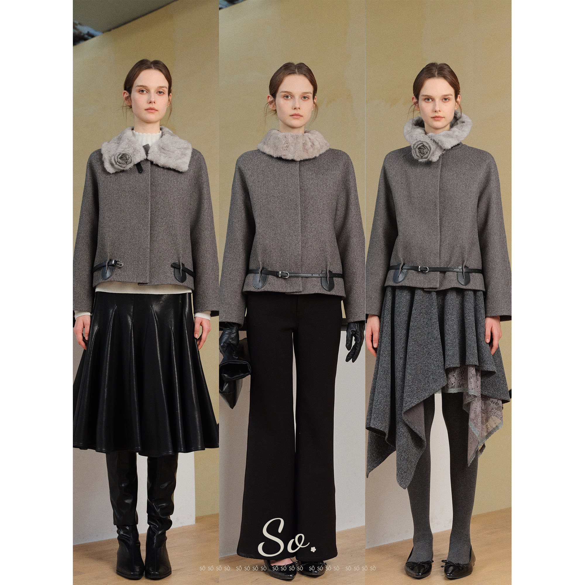 SO 25年秋冬加厚90白鹅绒可拆卸下摆设计加厚拼接毛领短外套