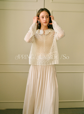 SO 26ss法式春夏精致感亮片针织双层荷叶边微收腰显瘦长袖上衣