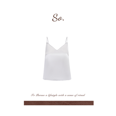 SO 26ss法式高级精致感绣花花边双色内搭上衣醋酸光泽V领吊带背心