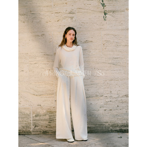 SO 26ss天丝醋酸羊毛老钱舒适高腰垂坠感显瘦阔腿裤白色休闲长裤