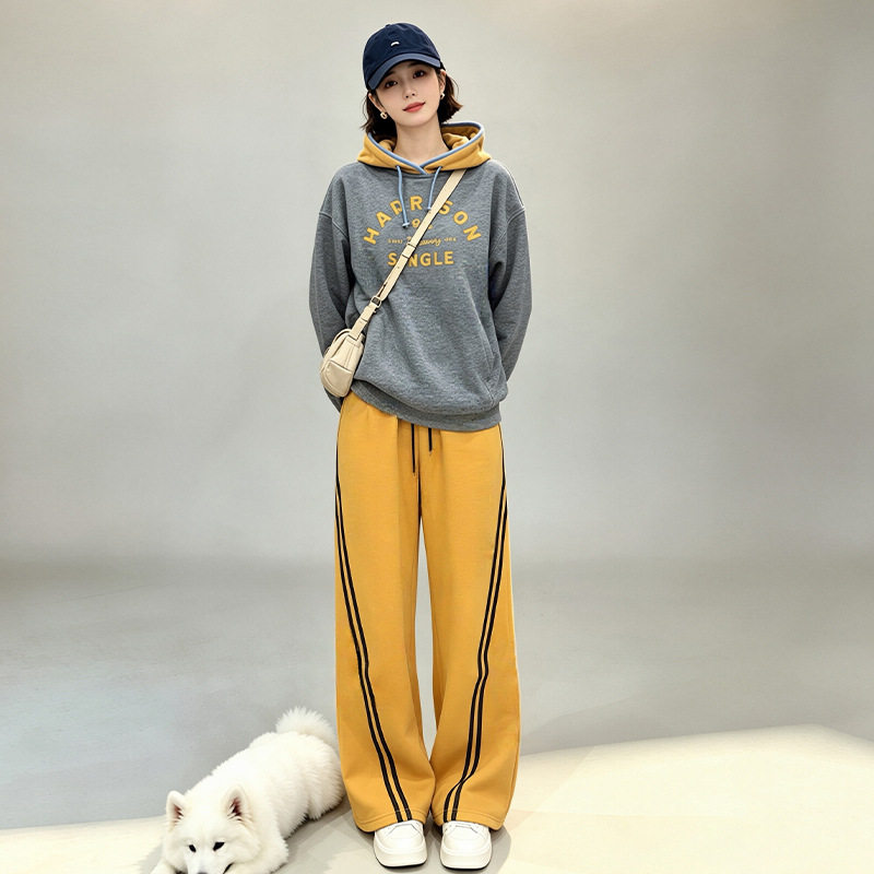 高级感时尚套装裤女2026秋冬季连帽卫衣阔腿裤减龄休闲加绒两件套