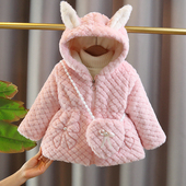 秋冬装 婴儿童加绒毛毛衣外套女童加厚棉服女宝宝冬季 外出棉袄新款