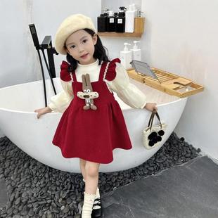 女童连衣裙秋冬季 潮 2024新款 儿童洋气公主裙子小女孩时髦两件套装