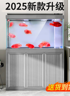 森森新款超白玻璃鱼缸客厅大型底过滤生态水族箱家用龙鱼缸
