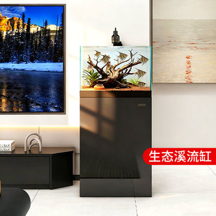 森森2025新款 小型客厅生态造景溪流缸底过滤方缸 超白玻璃鱼缸