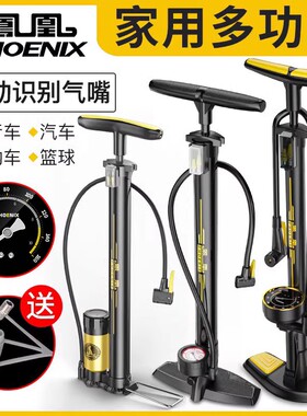 凤凰自行车打气筒家用通用新型高压电动车汽车篮球带气压表充气泵