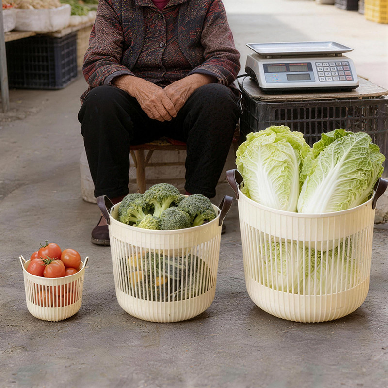 蔬菜水果陈列筐子圆筒加厚商用菜筐镂空塑料收纳筐大集摆摊菜篮子,收纳整理,其他收纳篮,淘宝优惠券,粉丝福利购,淘宝优惠卷