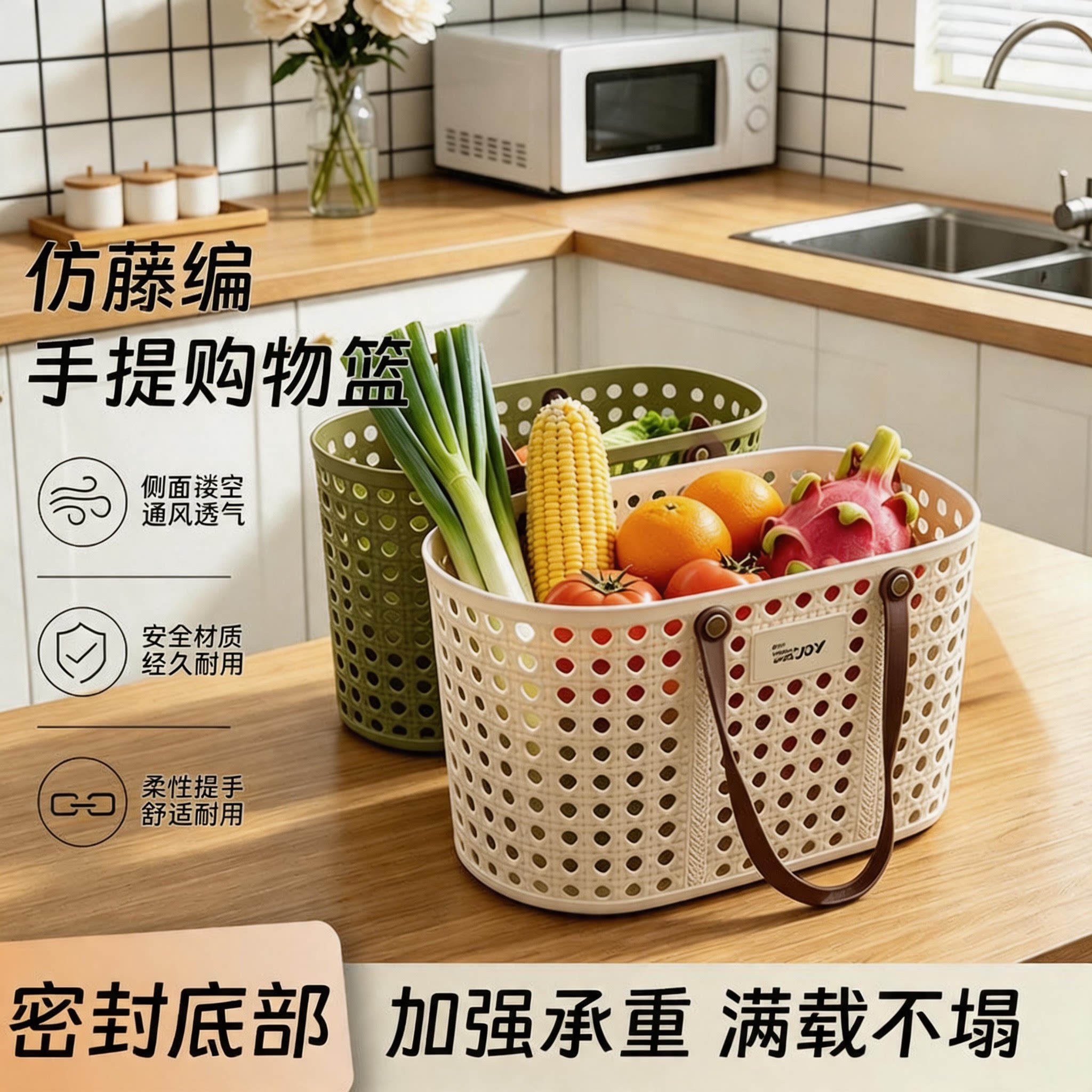 菜篮子手提篮塑料家用鸡蛋水果果篮大号买菜购物篮户外野餐收纳筐