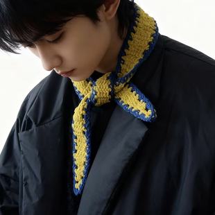 新款秋冬季针织短款小围巾韩系撞色毛线领巾保暖护颈围脖