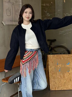 韩版复古流苏几何腰封春秋红色