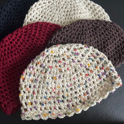 春夏新款网红手工勾花镂空花朵文艺复古名媛包头透气钩花男女帽子