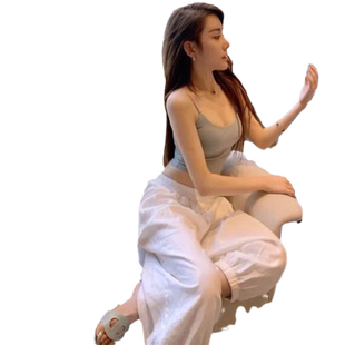 网红同款 休闲束脚白色显瘦哈伦裤 舒适百搭宽松显瘦灯笼裤