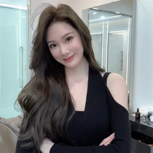 网红女神花三三同款 深V领 露肩长袖开叉宽松显瘦上衣