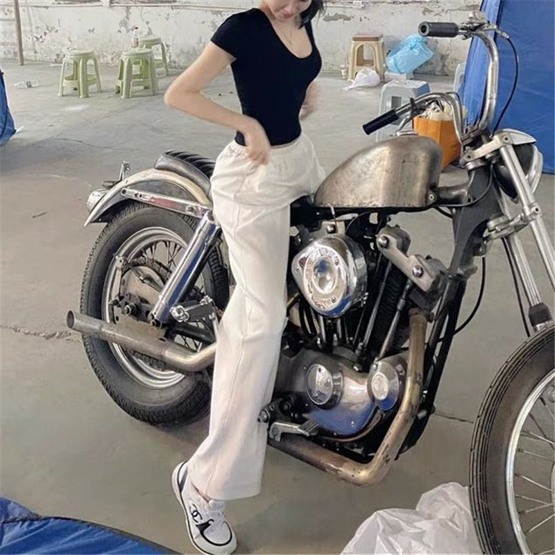 网红嫩模同款 白色高腰休闲裤阔腿裤垂感CHAO级好 造型阔腿裤