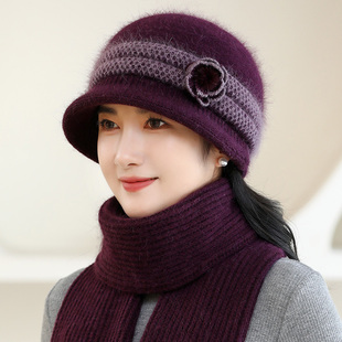 冬天帽子女士妈妈奶奶加绒优雅针织毛线帽中老年人防寒棉帽老太太