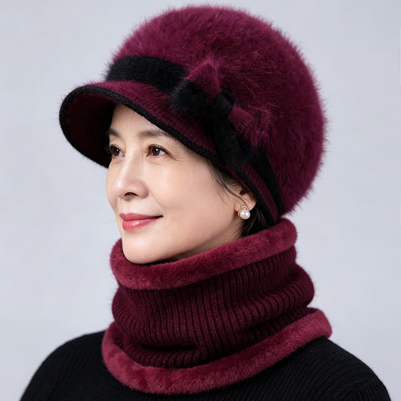 帽子女冬天加绒厚针织保暖毛线帽妈妈防寒鸭舌帽中老年人奶奶冬帽