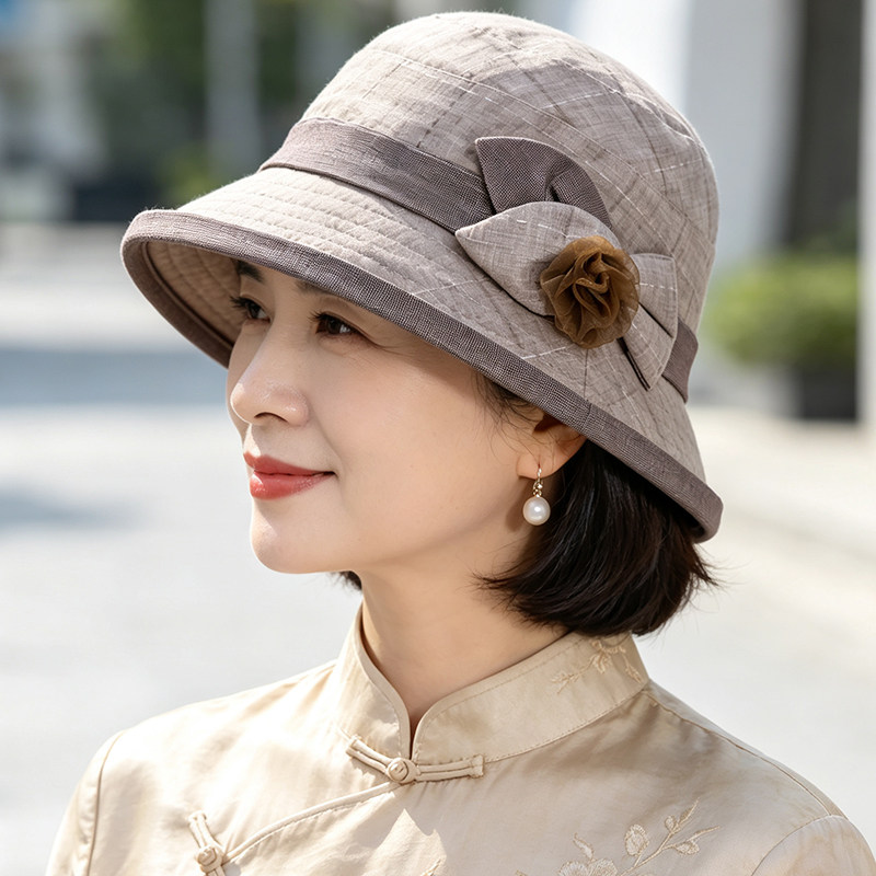 春秋天妈妈帽子女士薄款布帽秋季奶奶盆帽中老年人渔夫帽休闲礼帽