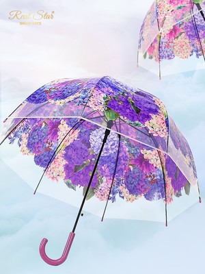 RST新品日韩清新满印绣球花女生 花开富贵透明夏日雨伞少女伞拱型