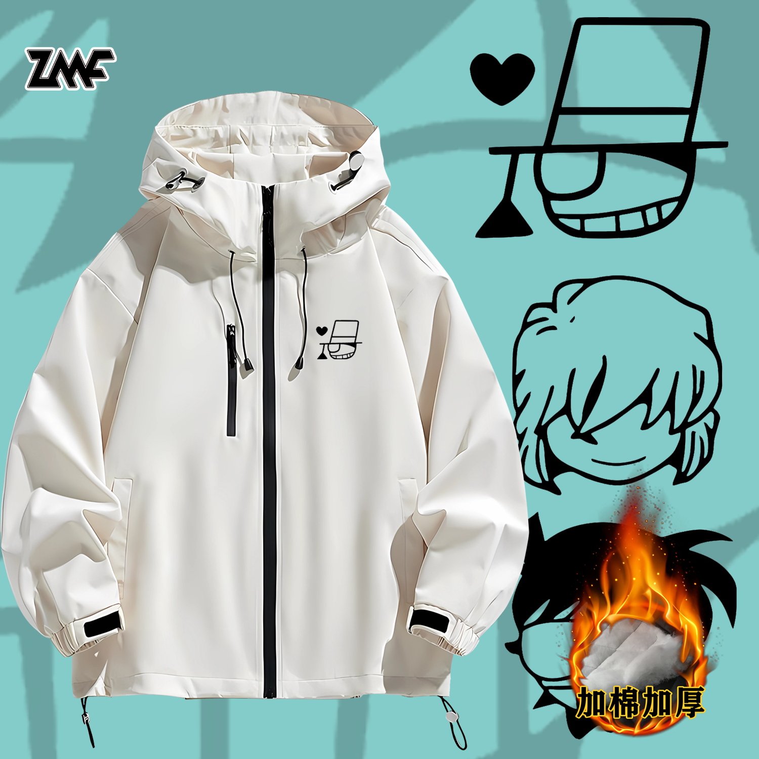 名侦探柯南周边怪盗基德灰原哀简笔画加棉加厚夹克外套冲锋衣冬季