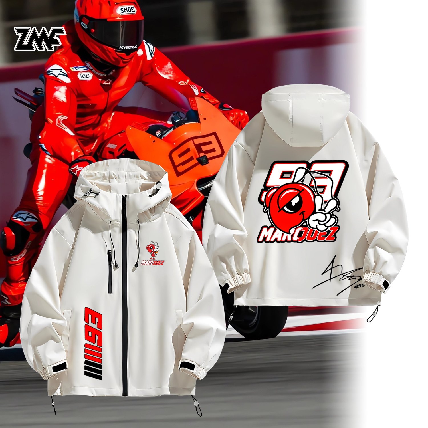 马奎斯93号摩托车骑行赛车手定制队服防风男装冲锋衣夹克外套衣服
