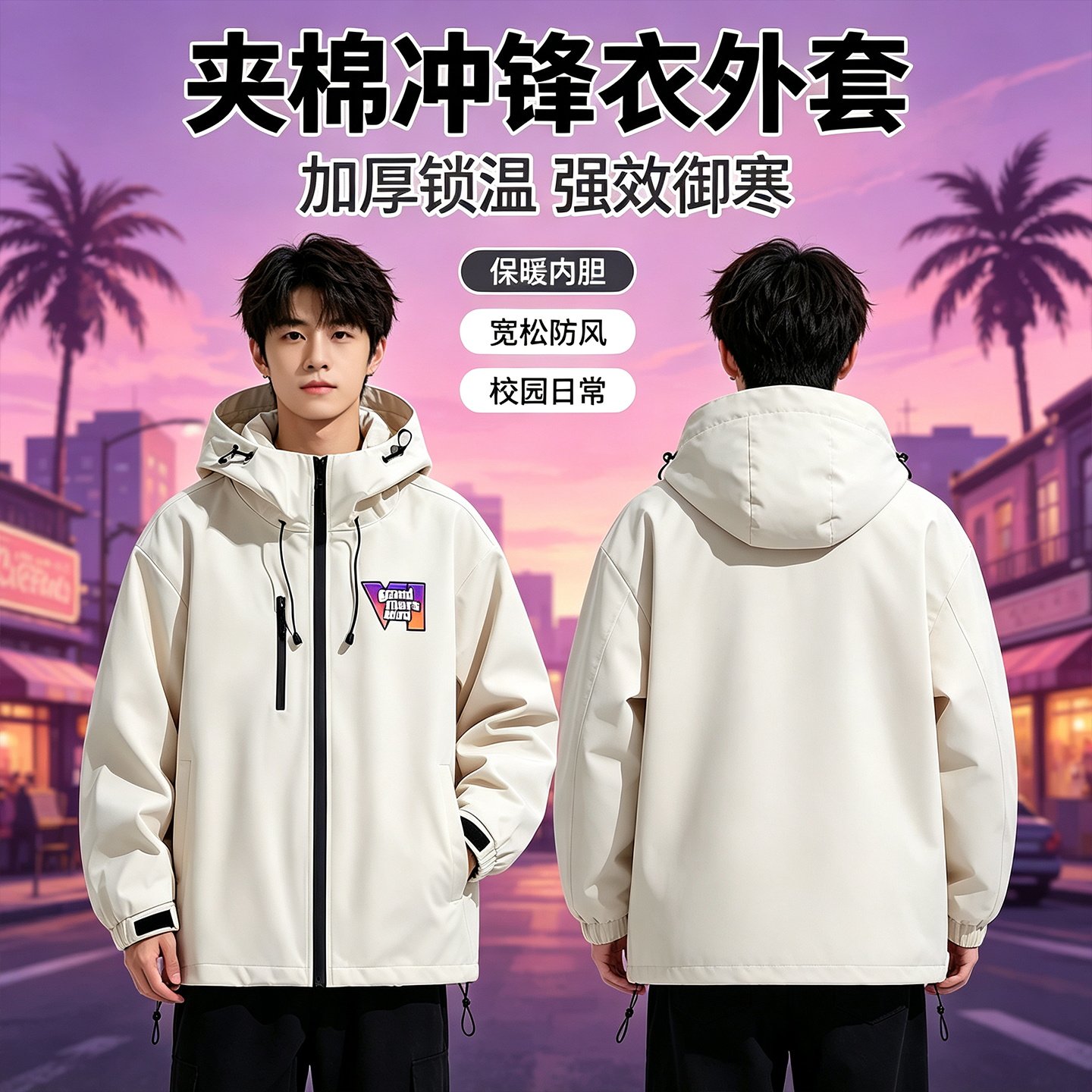 连帽秋冬新款宽松防风冲锋衣