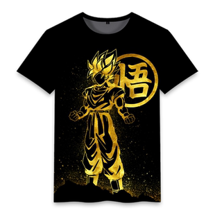 动漫金色七龙珠孙悟空小林悟字联名短袖T恤宽松大童衣服青少年夏