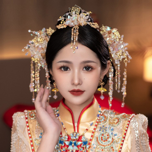 中式新娘结婚头饰古典金色琉璃花朵分体百搭唯美秀禾服减龄发饰品