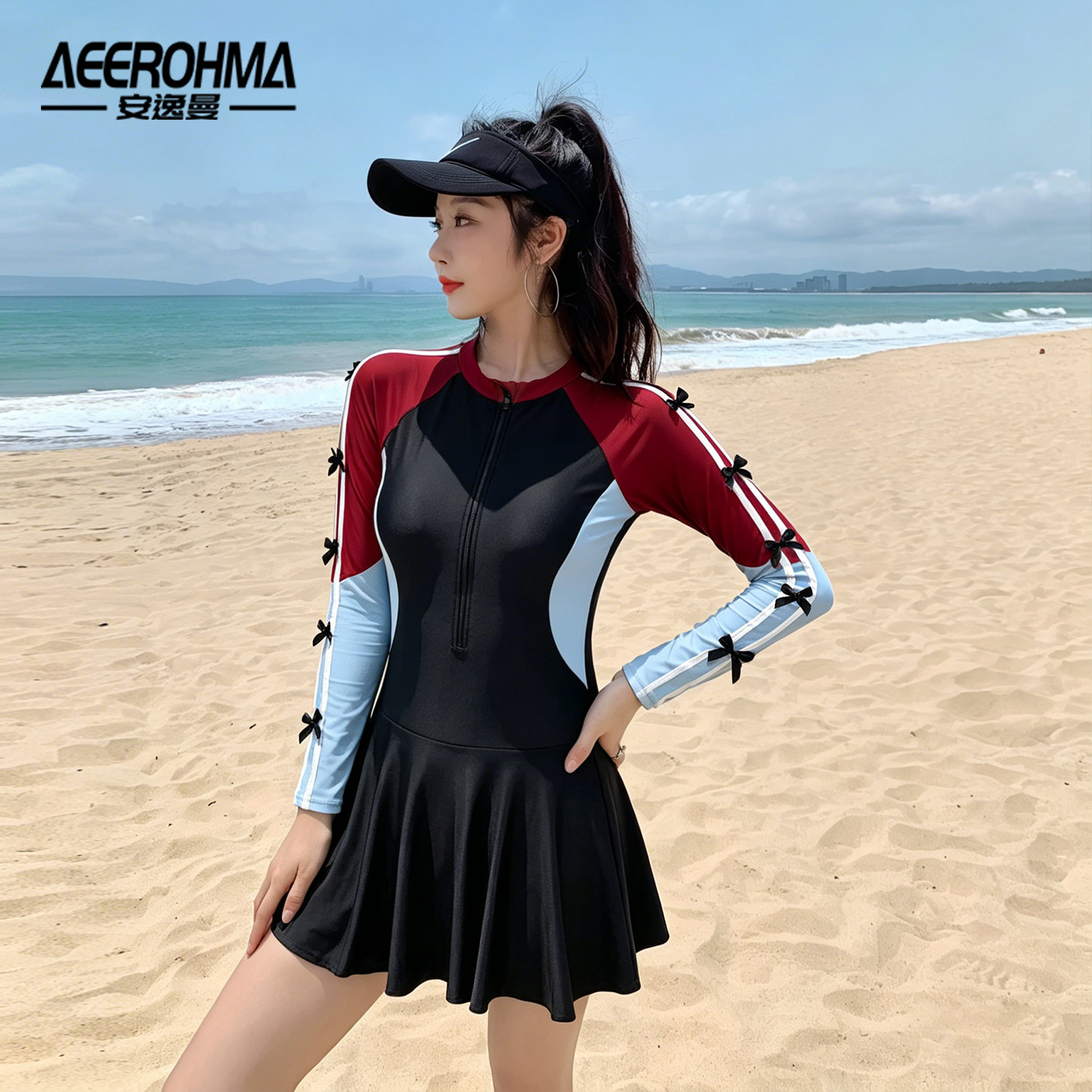 游泳衣女裙式连体温泉保守显瘦