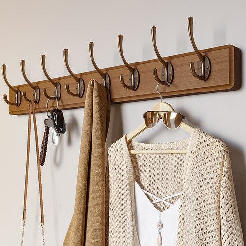 墙上挂衣架壁挂免打孔实木衣帽架