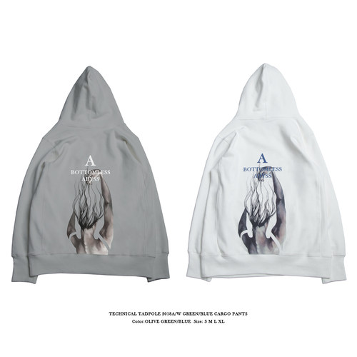 灰色印花连帽套头卫衣