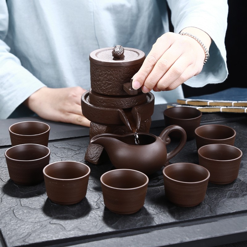 嘉和 時來運轉半全自動功夫茶具套裝紫砂陶瓷家用懶人石磨創意