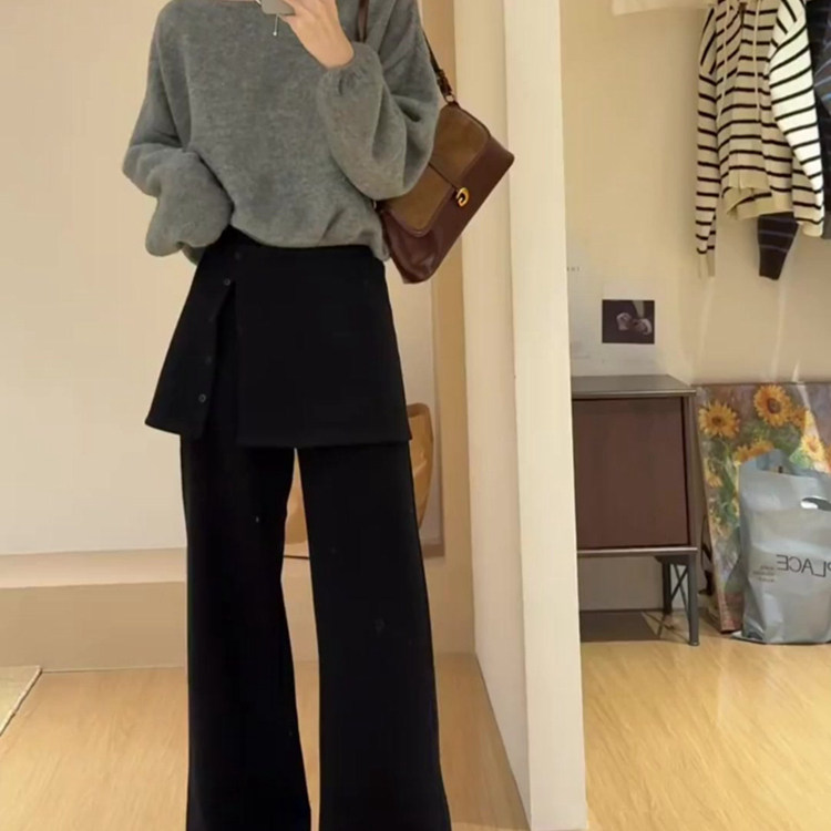 毛呢阔腿裤女2025冬季新款可拆卸屁帘显瘦直筒裤垂坠感大码套装女,女装/女士精品,大码套装,淘宝优惠券,粉丝福利购,淘宝优惠卷