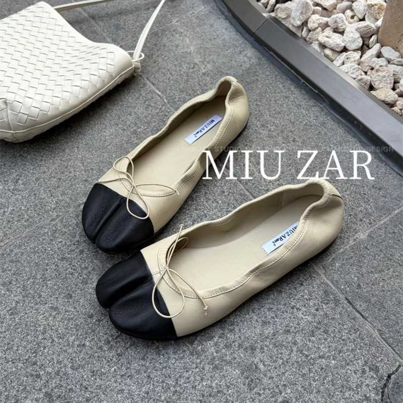 妙莎MIUZAR女鞋2026春夏新款分趾鞋柔软蝴蝶结瓢鞋平底拼色单鞋