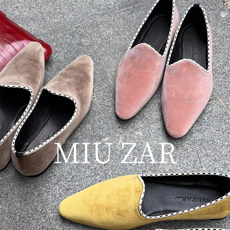 妙莎MIUZAR女鞋2026春季新款一脚蹬乐福鞋薄底纯色绒面单鞋浅口