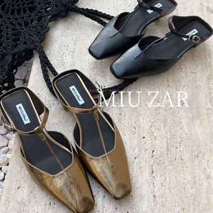 妙莎MIUZAR女鞋2026夏季新款包头凉拖小猫跟方头低跟半拖懒人拖