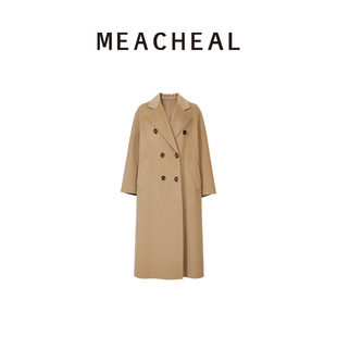MEACHEAL2025冬季 气质轻奢双面纯羊绒大衣驼色简约毛呢外套 新款