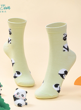 少女精梳棉熊猫精美卡通春季薄款中筒无骨功能女袜