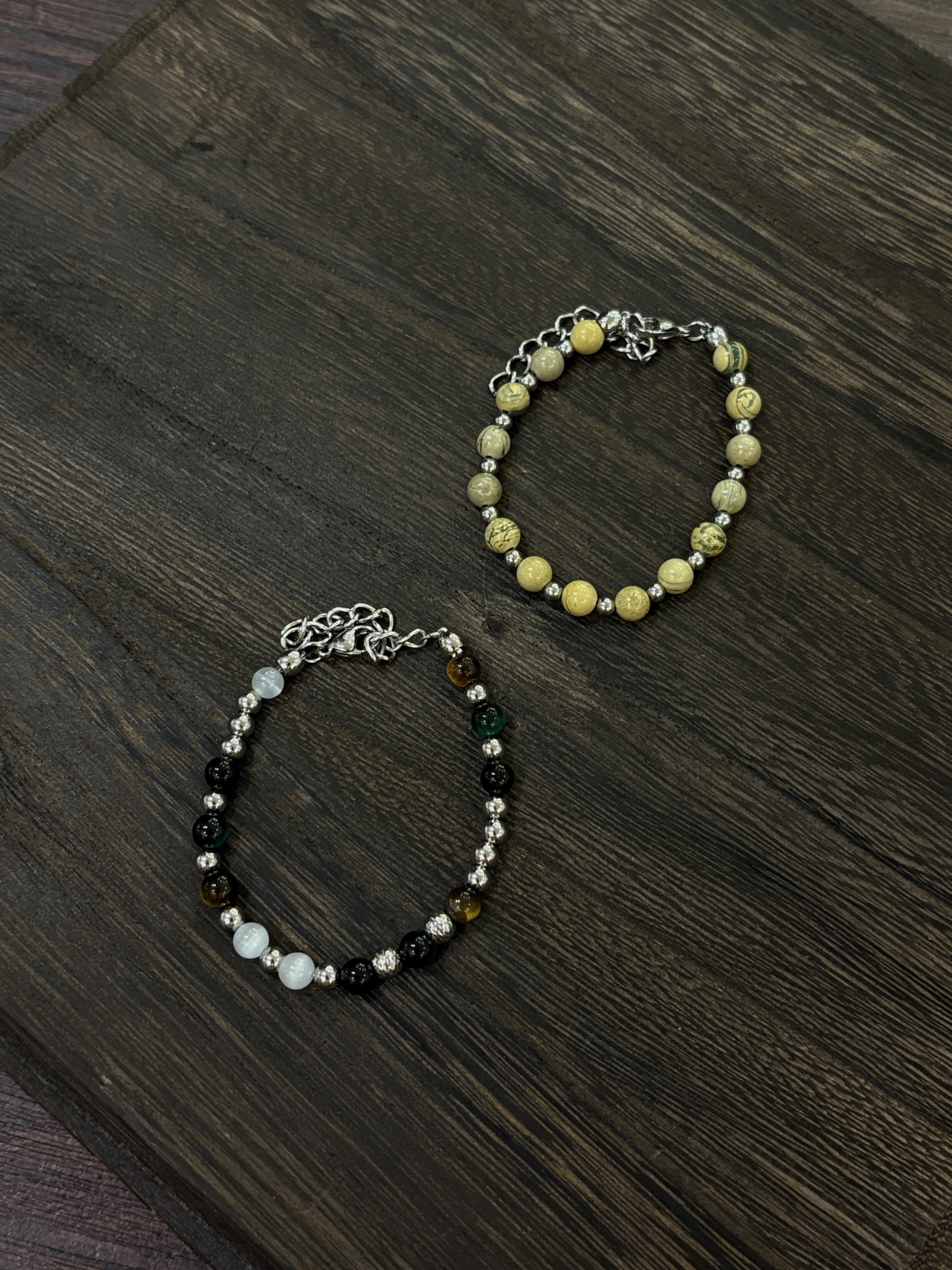 小心袖口 中古Vintage天然石珠钛钢手链转运珠男女小众简约配饰