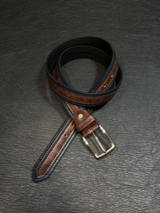 小心袖 cleanfit褶皱油蜡皮带简约深棕色双拼男女百搭小众腰带 口