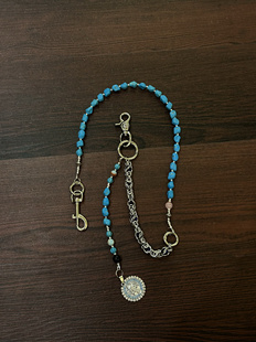 链配饰 Vintage原创复古做旧浮生蓝色松石不锈钢街头裤 小心袖 口