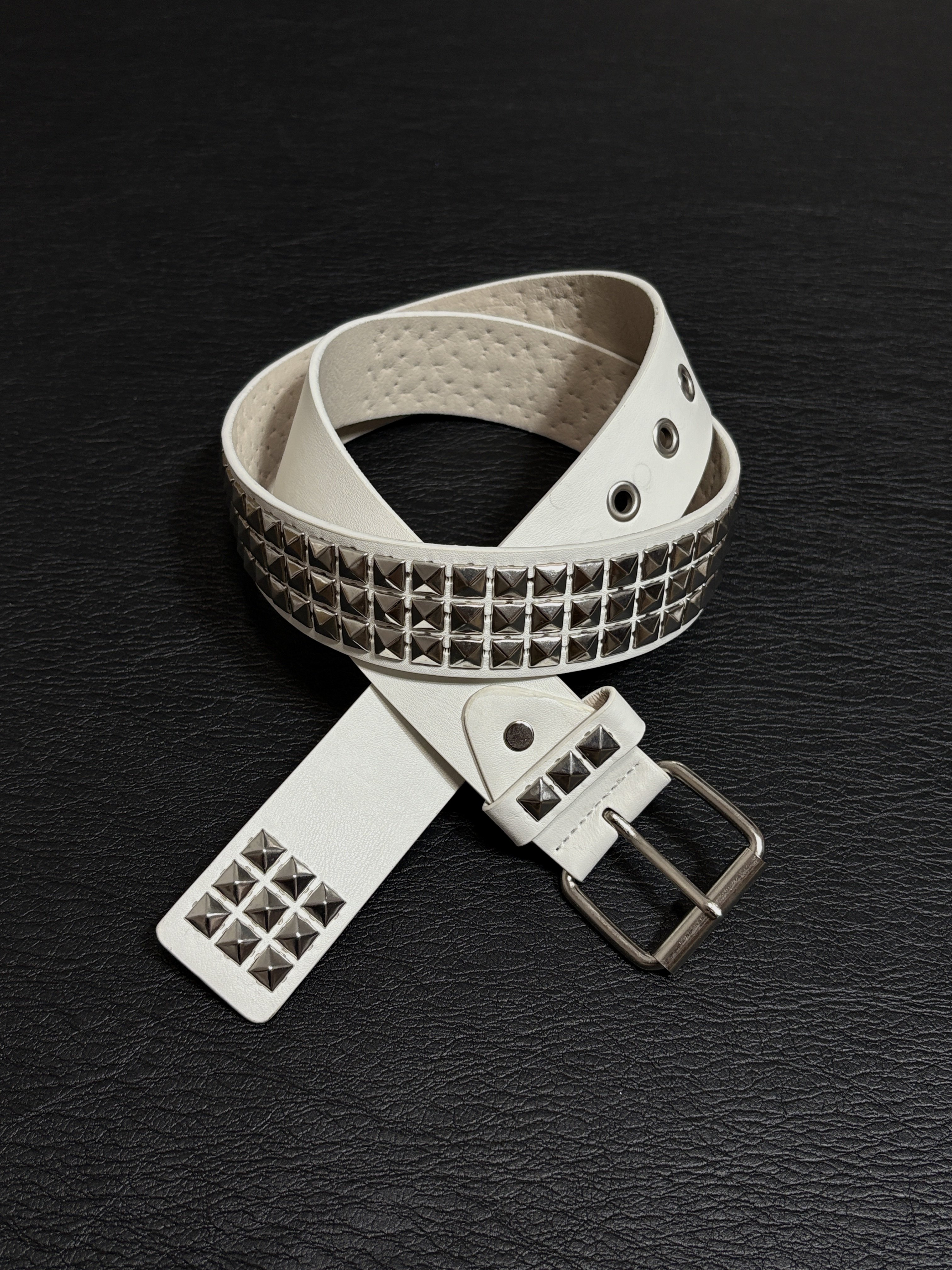 小心袖口 Vintage中古白银铆钉腰带小众y2k朋克哥特男女皮带配饰