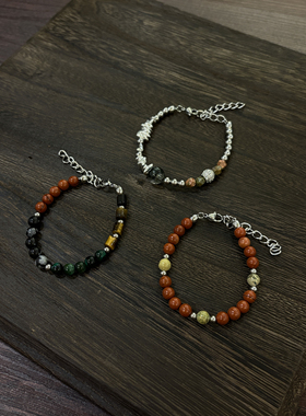 小心袖口 Vintage中古虎眼石珠手链男女小众简约日常通勤情侣配饰