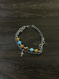 小心袖口 「财虎绿松」原创天然石珠拼接手链男女串珠十字架配饰