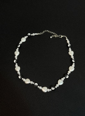 小心袖口 cleanfit爱心珍珠太极项链复古小众简约百搭男女配饰