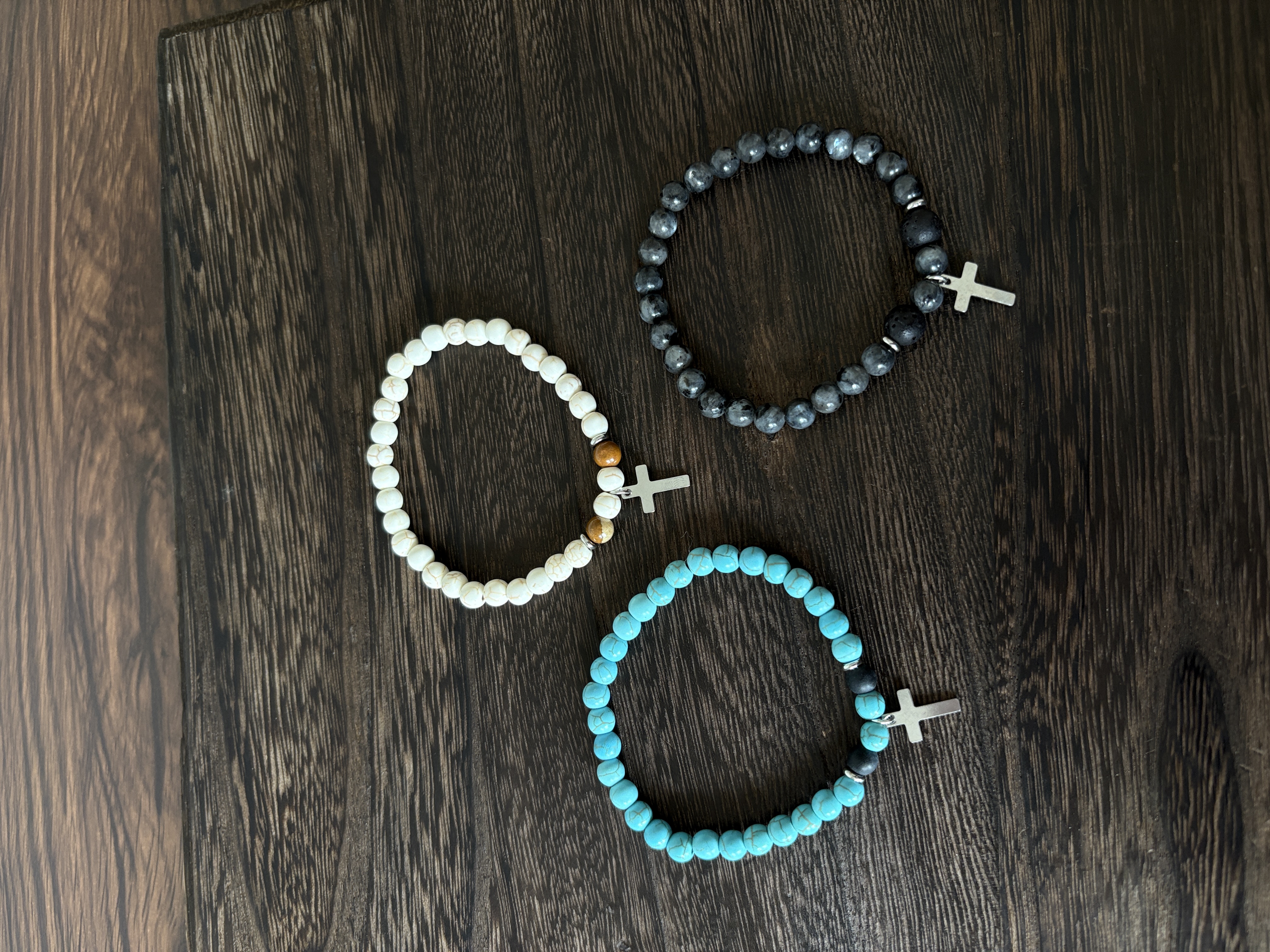 小心袖口 Vintage中古松石手链十字架复古小众简约男女配饰饰品